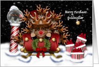 Christmas for Goddaughter Nine Reindeer in Sleigh North Pole card