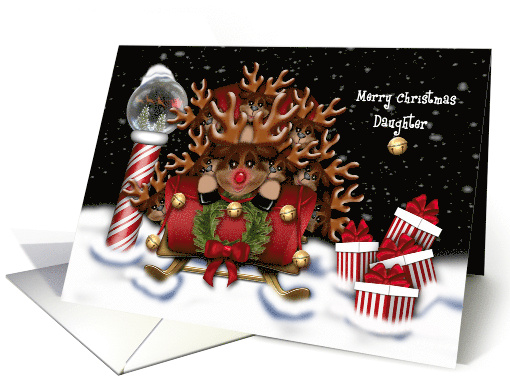 Christmas for Daughter Nine Reindeer in Sleigh North Pole card