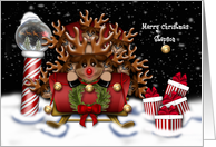 Christmas for Stepson Nine Reindeer in Sleigh North Pole card