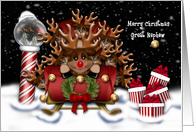 Christmas for Great Nephew Nine Reindeer in Sleigh North Pole card