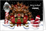 Christmas Customize with Any Name Nine Reindeer in Sleigh North Pole card