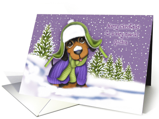Christmas for a Godson Dachshund Dressed for Winter card (1654660)