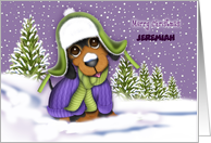 Christmas for Young Child Customize Name Dachshund Dressed for Winter card