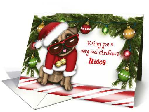 Christmas for a Niece Pug in a Santa Suit with Glasses card (1655912)