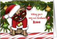 Christmas for a Niece Pug in a Santa Suit with Glasses card
