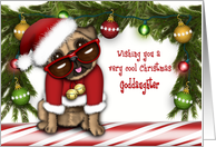 Christmas for a Goddaughter Pug in a Santa Suit with Glasses card