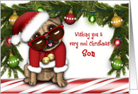 Christmas for a Son Pug in a Santa Suit with Glasses card