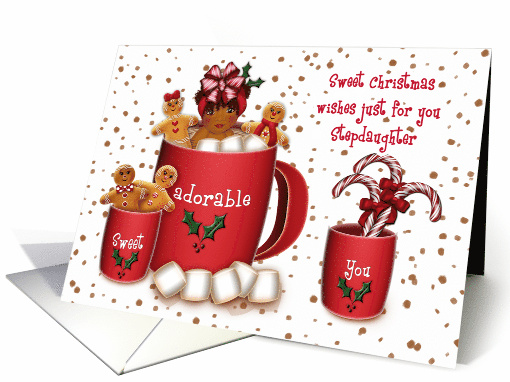 Christmas for a Stepdaughter Ethnic Girl in a Cup of Coco card