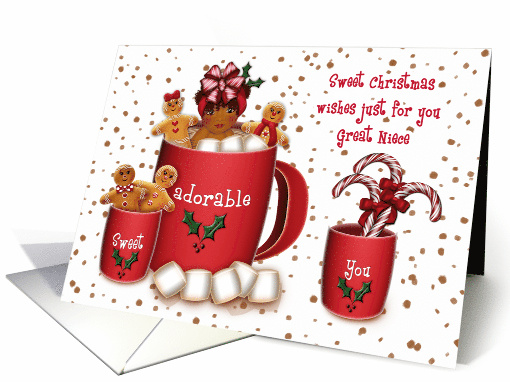 Christmas for a Great Niece Ethnic Girl in a Cup of Coco card