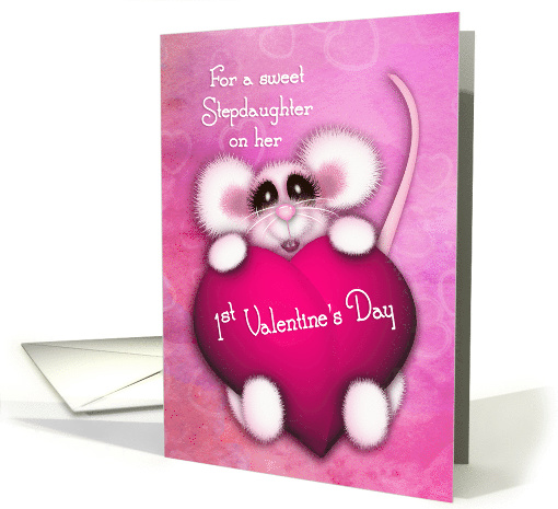 1st Valentine's Day for a Stepdaughter Sweet Mouse With a Heart card