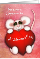 1st Valentine’s Day for a Stepson Sweet Mouse With a Heart card