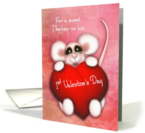 1st Valentine's Day for a Nephew Sweet Mouse With a Heart card