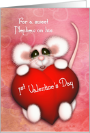1st Valentine’s Day for a Nephew Sweet Mouse With a Heart card