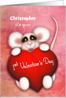 1st Valentine’s Day Customize with Any Name Sweet Mouse With a Heart card