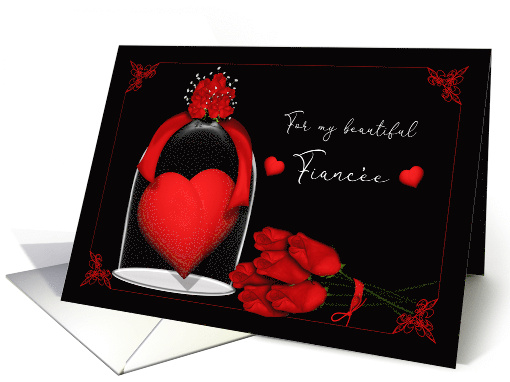 Valentine's Day for Your Fiancee Red Heart Under Glass with Roses card