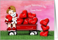 Valentine for a Young Great Niece Teddy Bear in Wagon with Hearts card