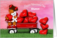 Valentine for Ethnic Girl Customize with Any Name Wagon full of Hearts card