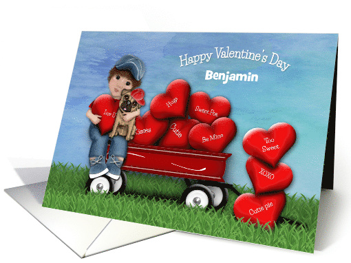 Valentine Customize Any Name Boy and Dog Sitting in Wagon... (1666064)
