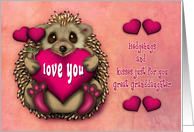 Valentine for Great Granddaughter Hedgehog Holding a Heart and Flowers card