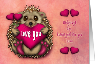 Valentine for a Niece Hedgehog Holding a Heart and Flowers card