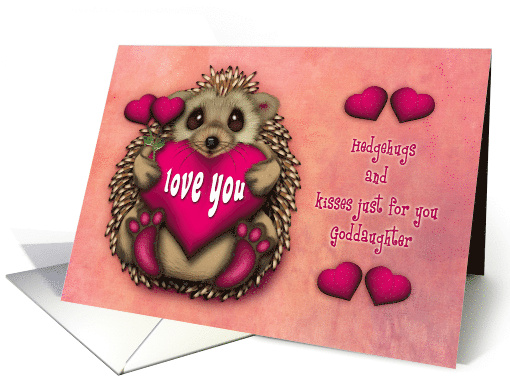 Valentine for a Goddaughter Hedgehog Holding a Heart and Flowers card