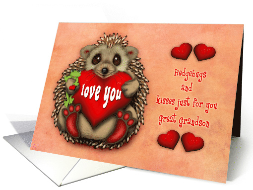 Valentine for a Great Grandson Hedgehog Holding a Frog... (1668102)