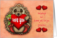 Valentine for a Grandson Hedgehog Holding a Frog and a Heart card