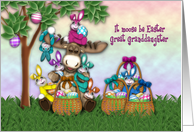 Easter for Great Granddaughter Moose with Colorful Bunnies and Eggs card