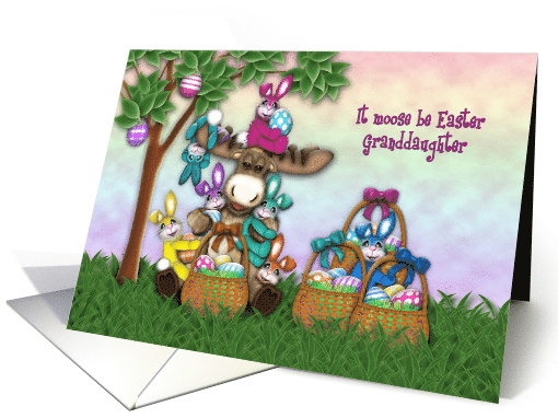 Easter for Granddaughter Moose with Colorful Bunnies and Eggs card