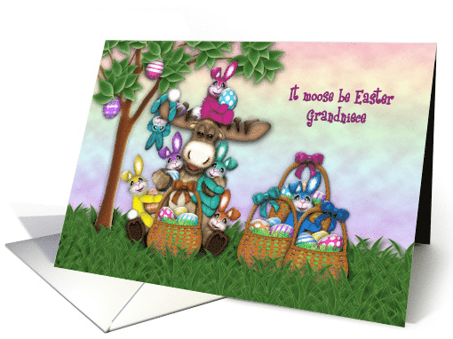 Easter for Grandniece Moose with Colorful Bunnies and Eggs card