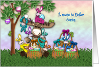 Easter for a Cousin Moose Colorful Bunnies Eggs card