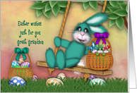 Easter for a Great Grandson Bunny on a Swing with Basket Full Bunnies card