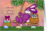 Easter for a Stepdaughter Bunny on Swing Basket Full Bunnies card