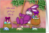 Easter for a Young Girl Bunny on Swing Basket Full Bunnies card