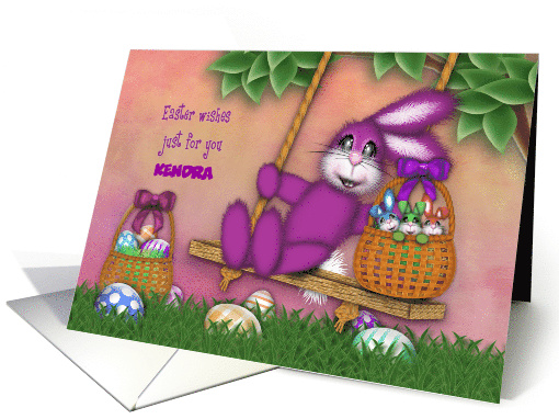 Easter Customize with Any Name Bunny on Swing Basket Full Bunnies card