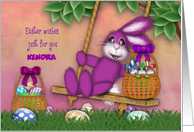 Easter Customize with Any Name Bunny on Swing Basket Full Bunnies card