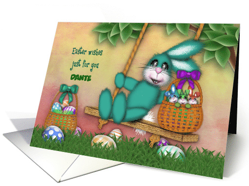 Easter Customize with Any Name Bunny on Swing Basket Full Bunnies card