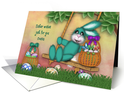Easter for a Cousin Bunny on Swing Basket Full Bunnies card (1669650)