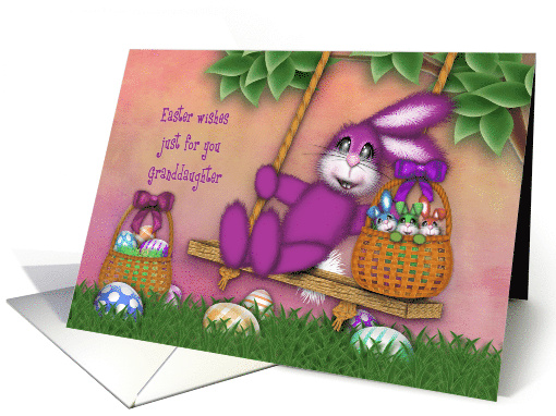 Easter for a Granddaughter Bunny on Swing Basket Full Bunnies card