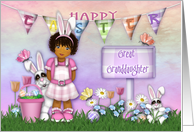 Easter for a Great Granddaughter Ethnic Girl with Bunnies and Flowers card