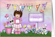 Easter for a Granddaughter Girl with Bunnies and Flowers card