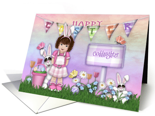 Easter for a Goddaughter Girl with Bunnies and Flowers card (1670770)