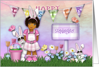 Easter for a Stepdaughter Young Girl with Bunnies and Flowers card