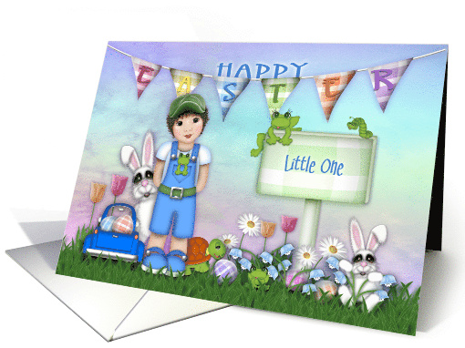 Easter for a Young boy with Bunnies Frogs and Flowers card (1671296)