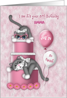3rd Birthday Customize with Any Name Kitten with Glasses on a Cake card