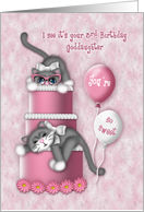 3rd Birthday for a Goddaughter Kitten with Glasses on a Cake card