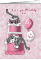 4th Birthday for a Niece Kitten with Glasses on a Cake card