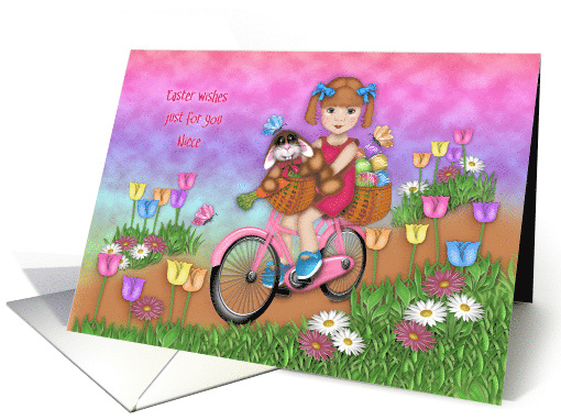 Easter for Niece Little Girl on a Bike Bunny in a Basket card