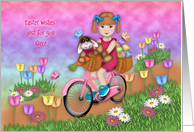 Easter for Niece Little Girl on a Bike Bunny in a Basket card
