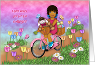 Easter for a Goddaughter Ethnic Girl on a Bike with Bunny in a Basket card